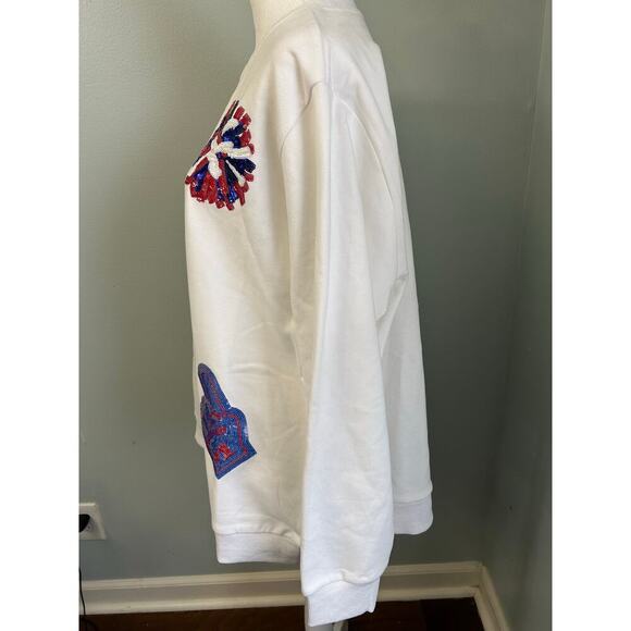 NWOT Queen Of Sparkle White Custom KU Jayhawks Icon Crewneck Sweatshirt size L - Picture 7 of 13